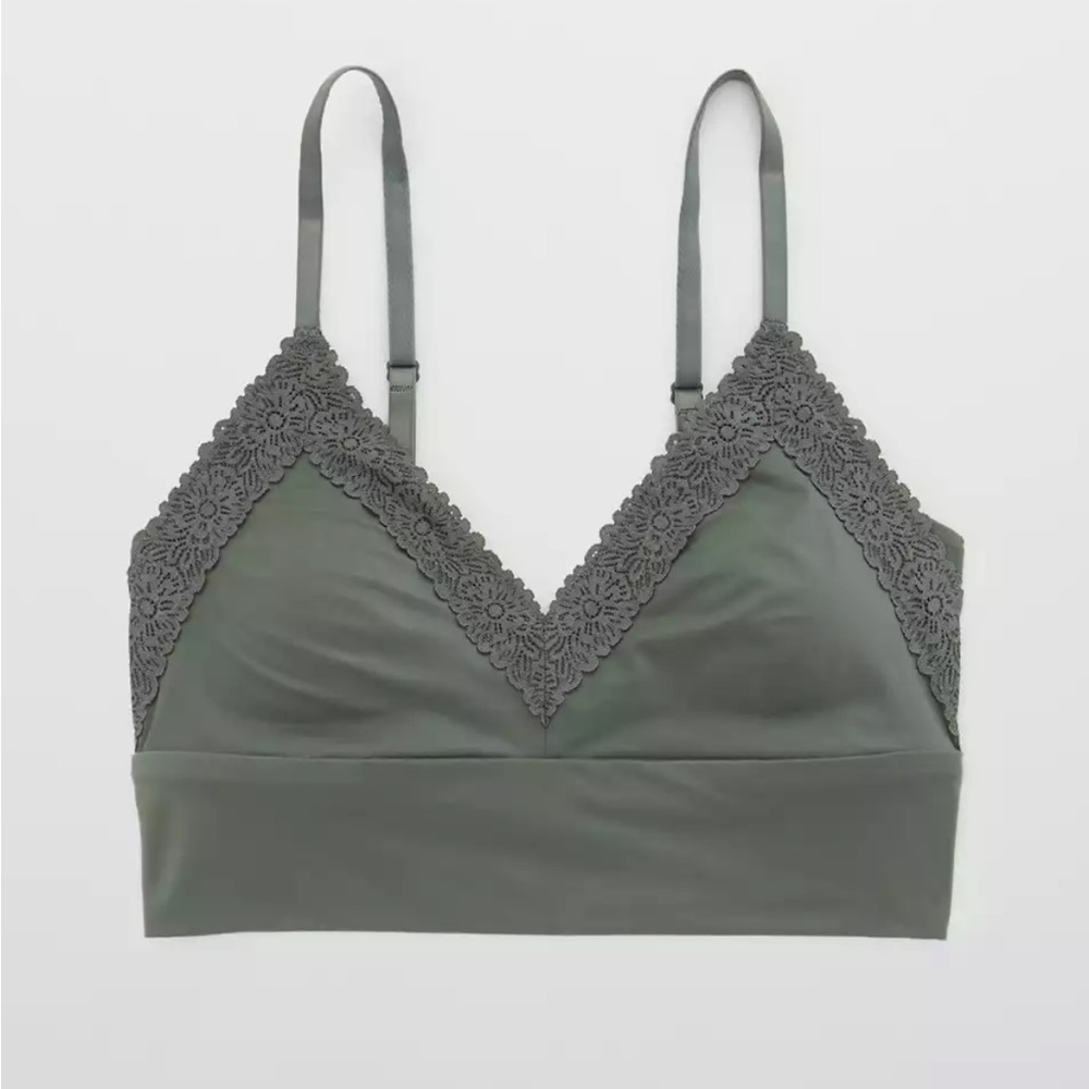 Aerie Sunnie Blossom Lace Padded Triangle Bralette in color Royal Palm